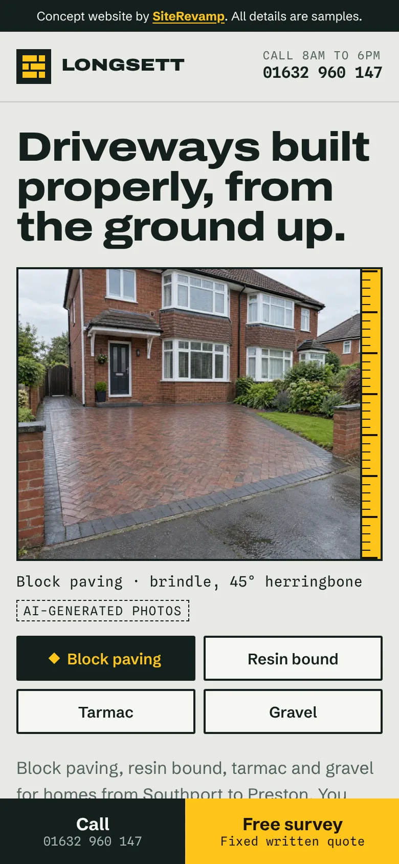 The same example site on a phone
