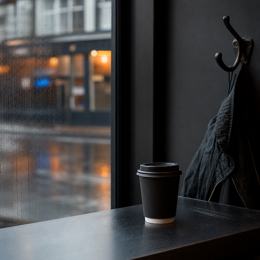 Rain-window waiting spot at Slate & Comb Barbers