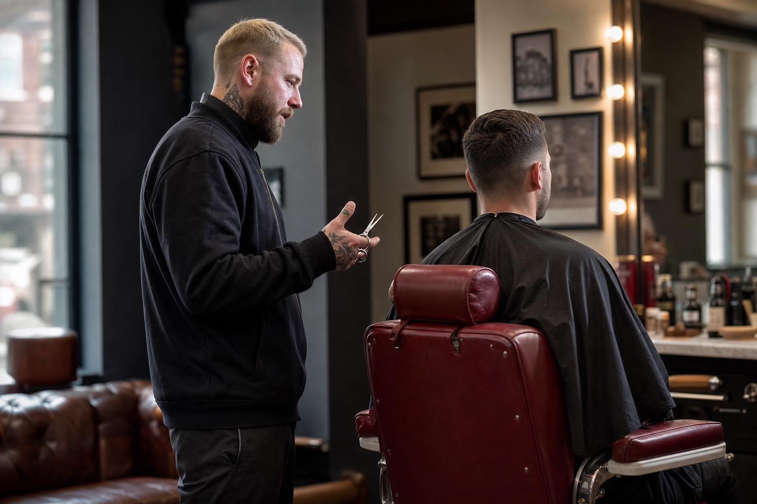 Barber consultation in a warm shop setting