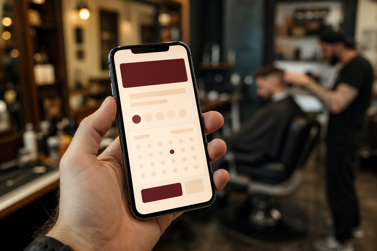 Phone showing a barber booking interface