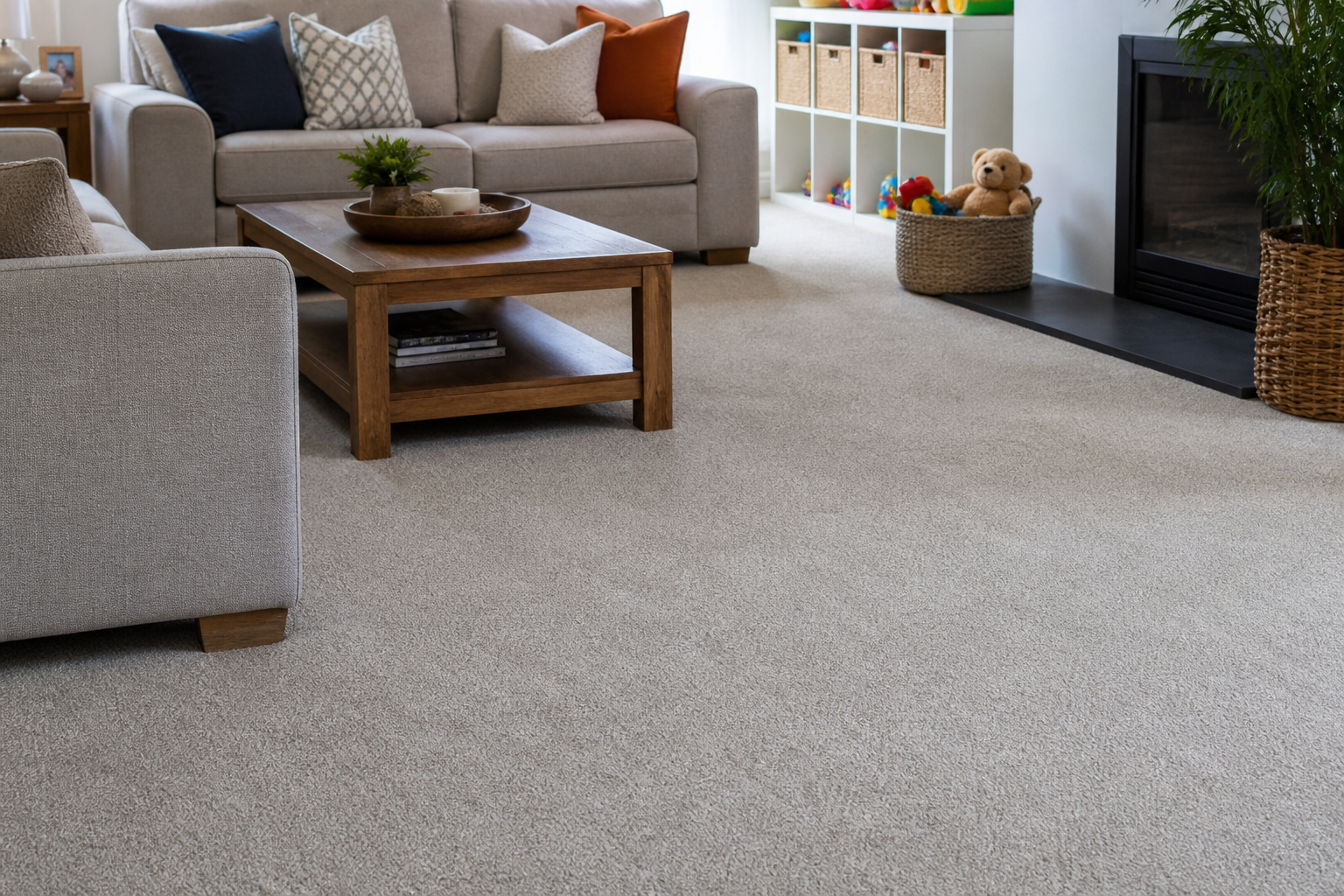 Finished family lounge with newly fitted neutral carpet