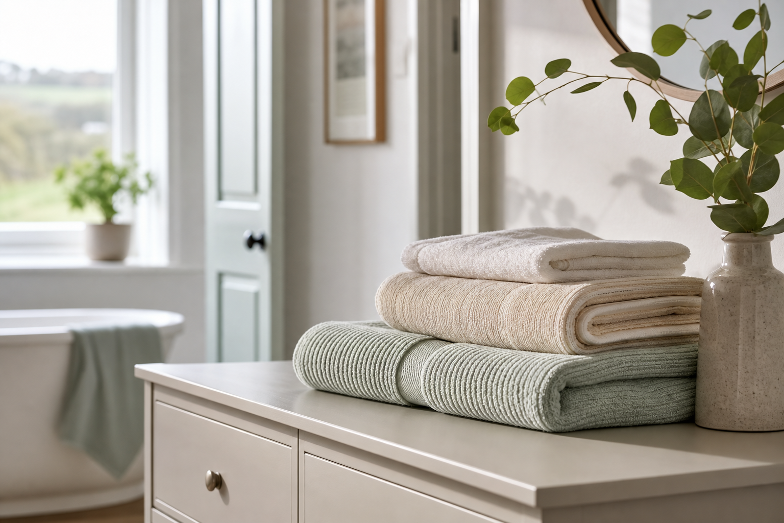 Bright clean home detail with folded towels as demo site content imagery