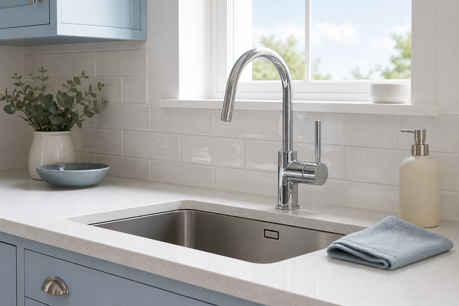 Clean kitchen counter and sink detail used as demo content imagery