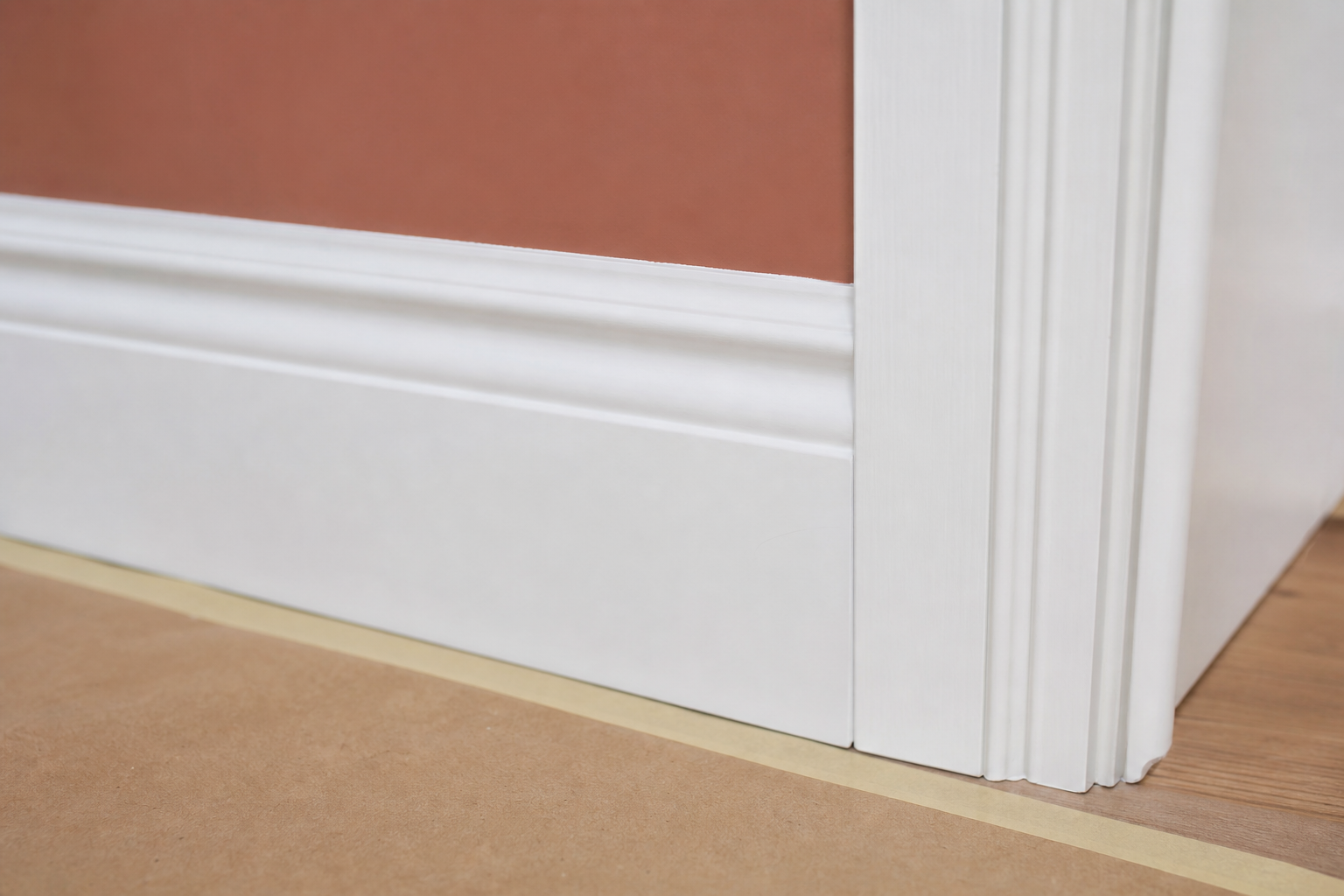 Close-up of crisp painted skirting detail