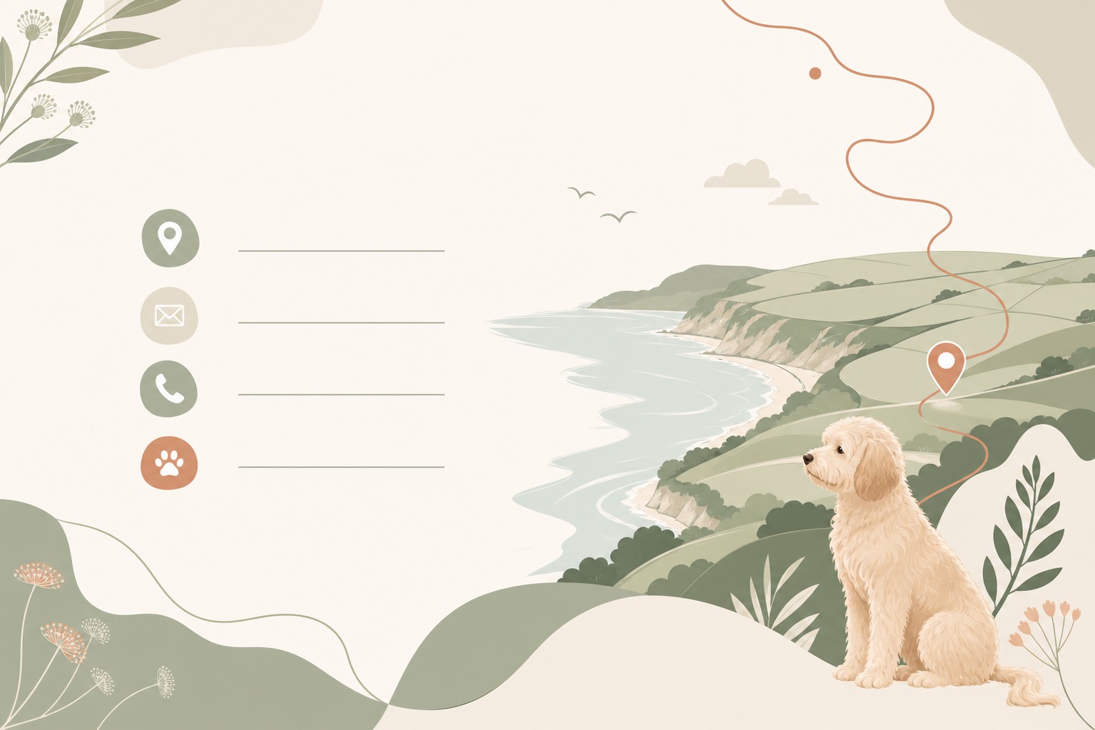 Stylised decorative coast and countryside map illustration