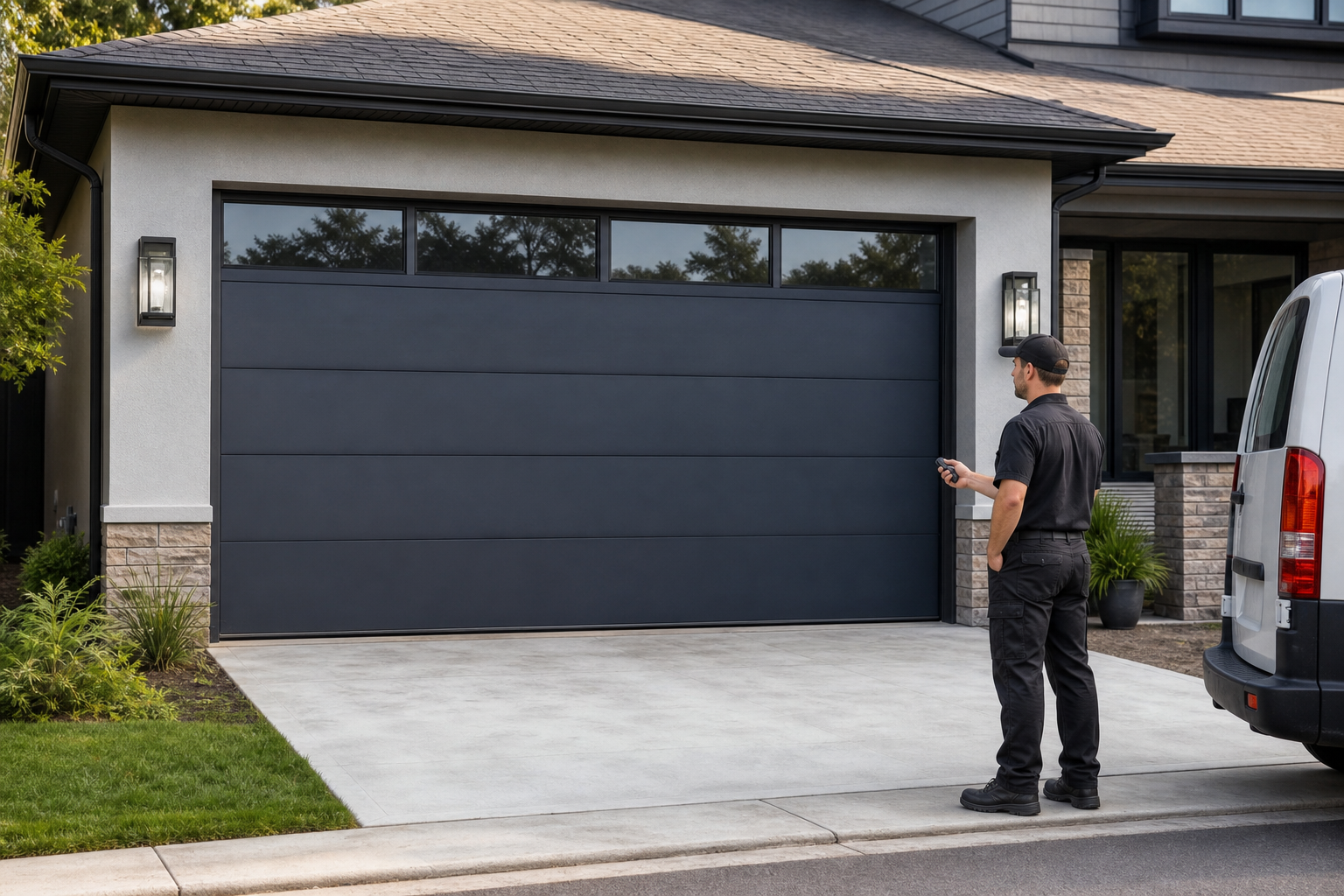 Closed garage door after a secure closure check