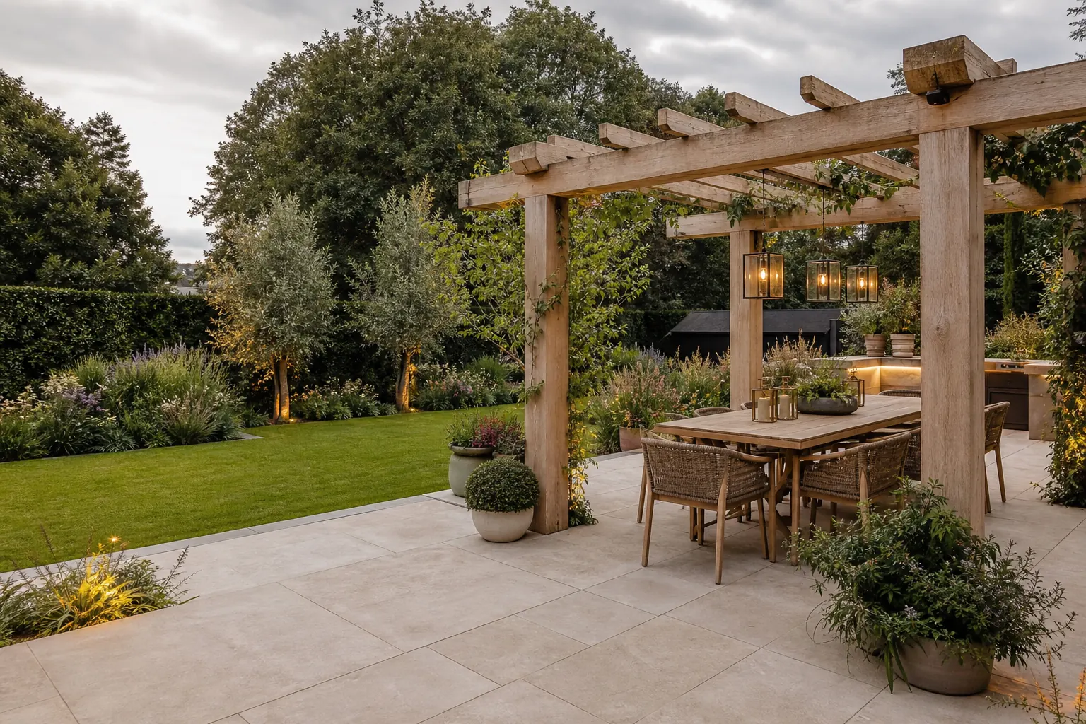 Family entertaining garden illustrative garden design image