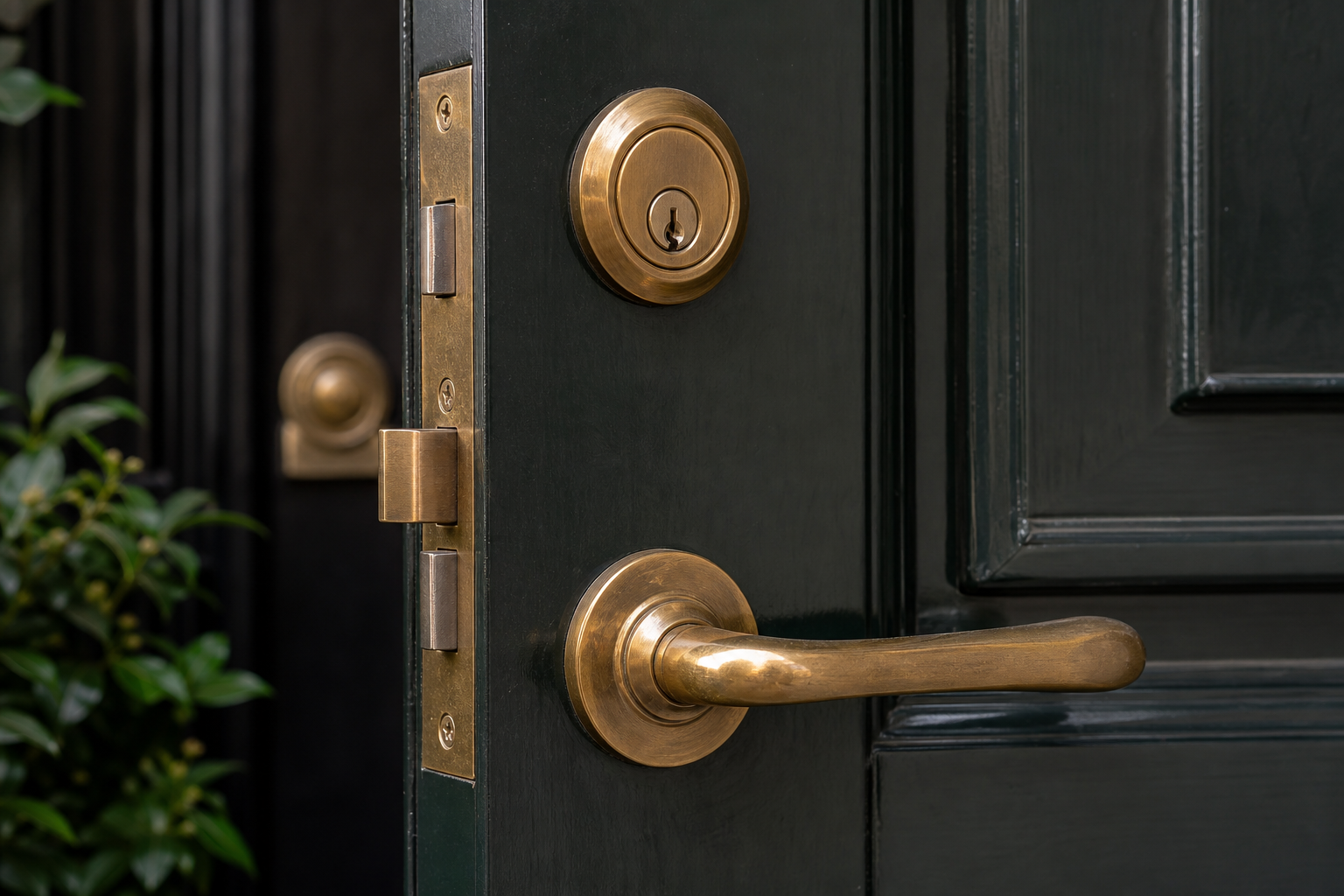 Close-up of a brass door lock and handle for a photo quote example