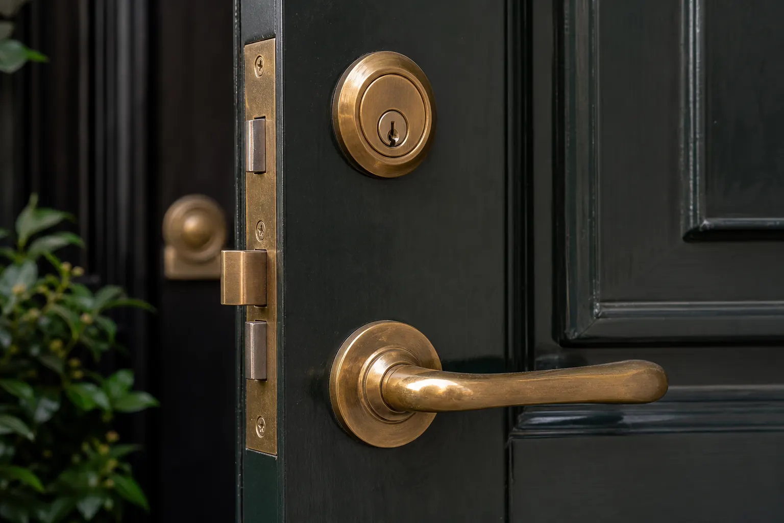 Close-up of a brass door lock and handle for a photo quote example