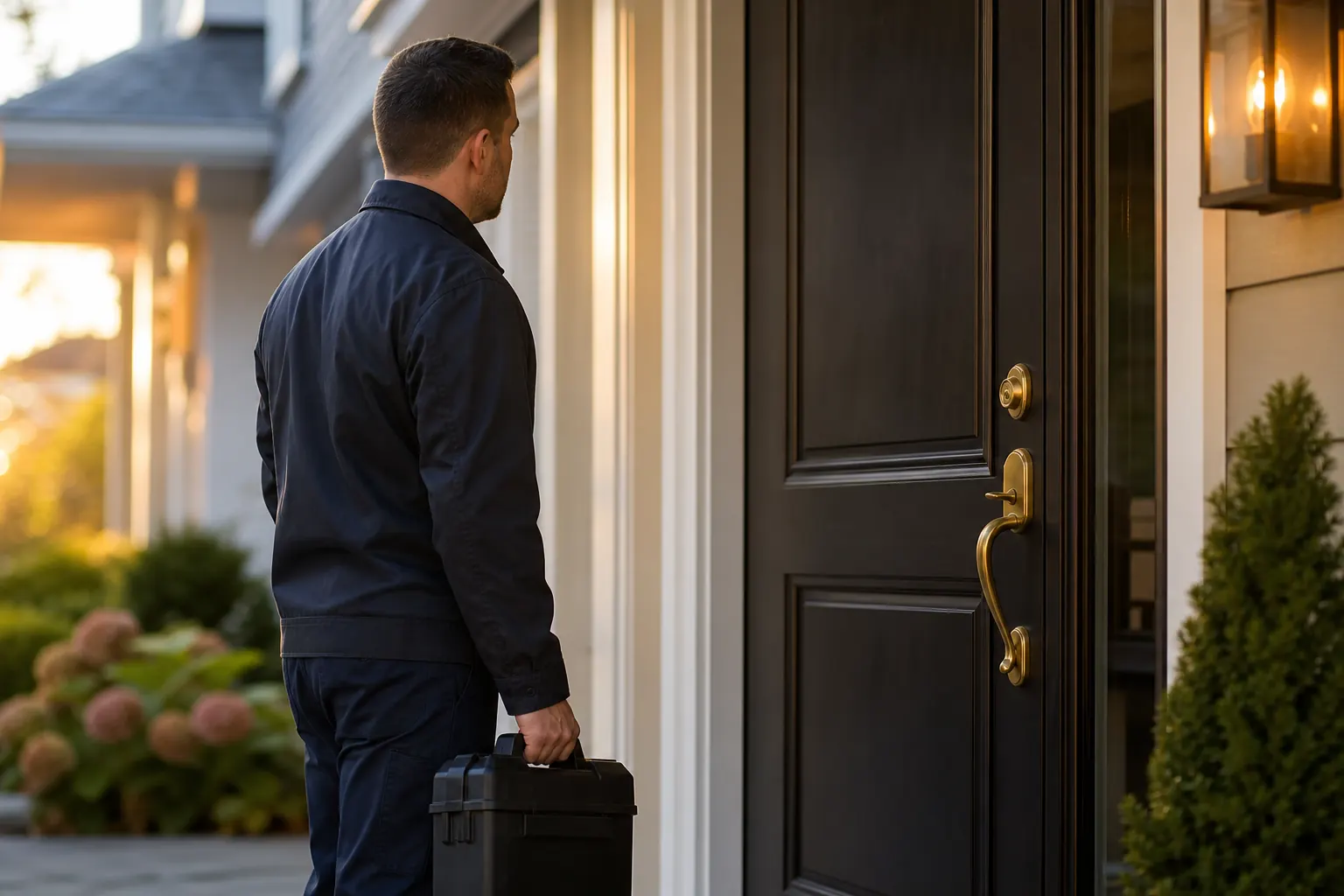 Locksmith arriving at a London doorway from the Borough Lock and Door demo