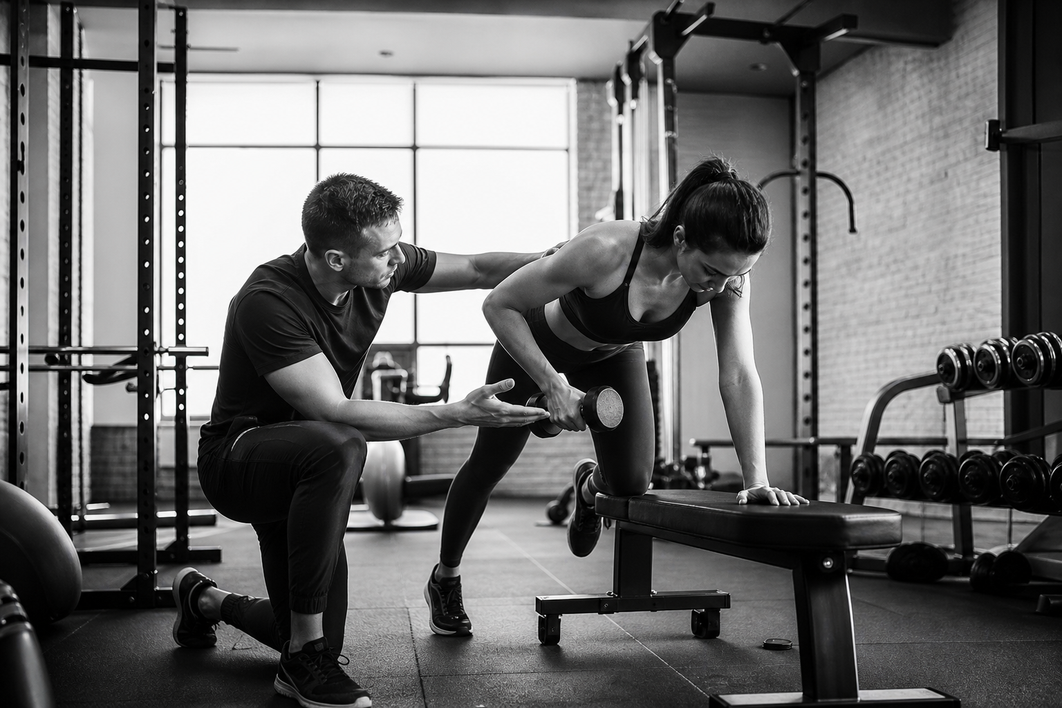 Personal trainer coaching a safe strength session