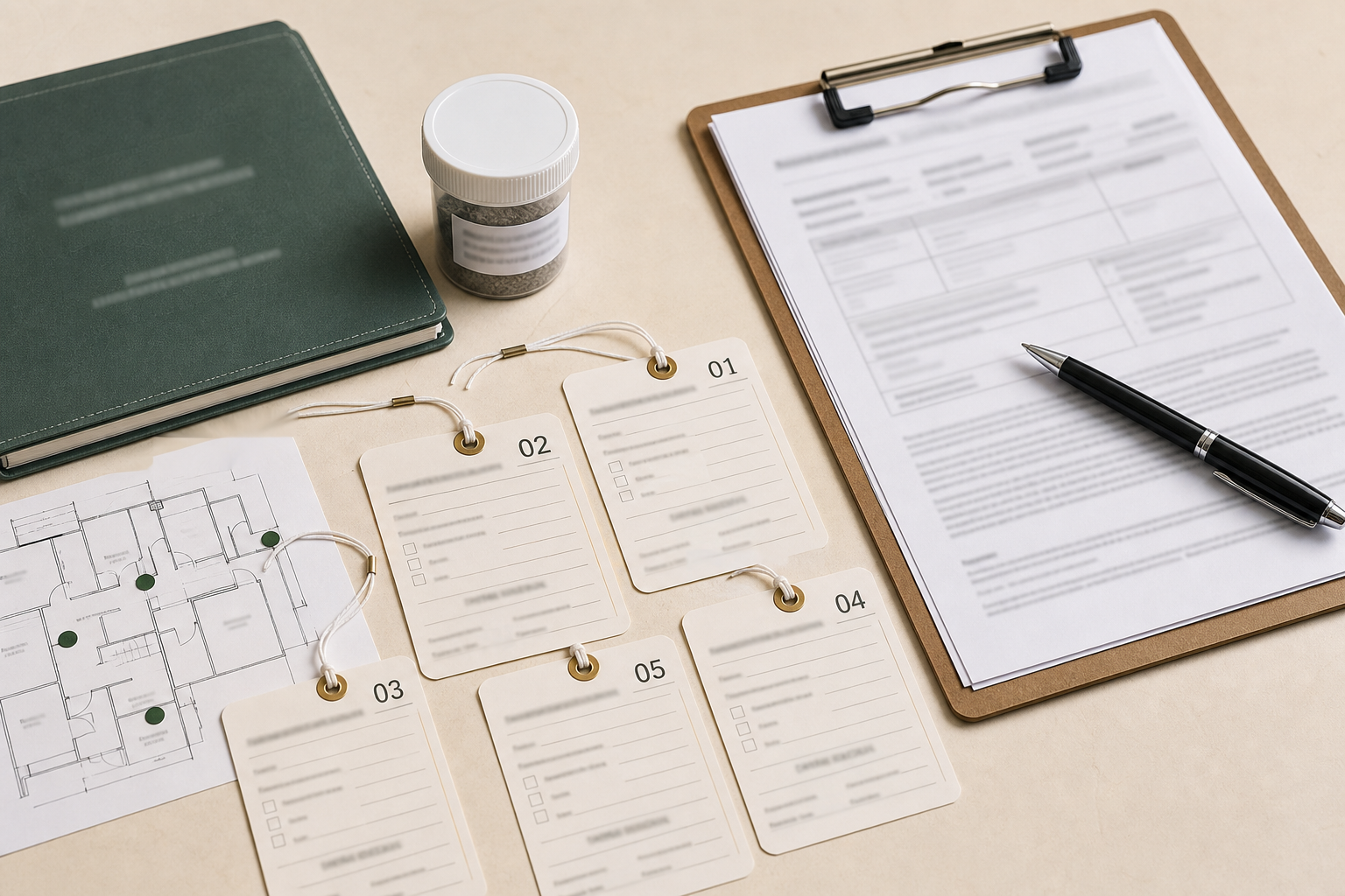 Representative flatlay of monitoring notes and tags
