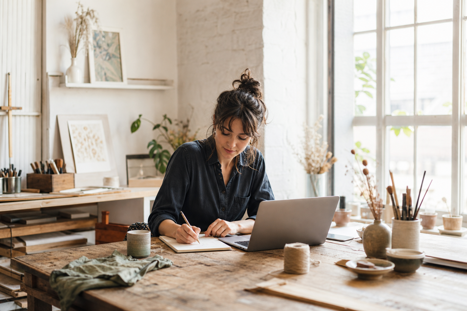 Independent business owner in a bright studio workspace