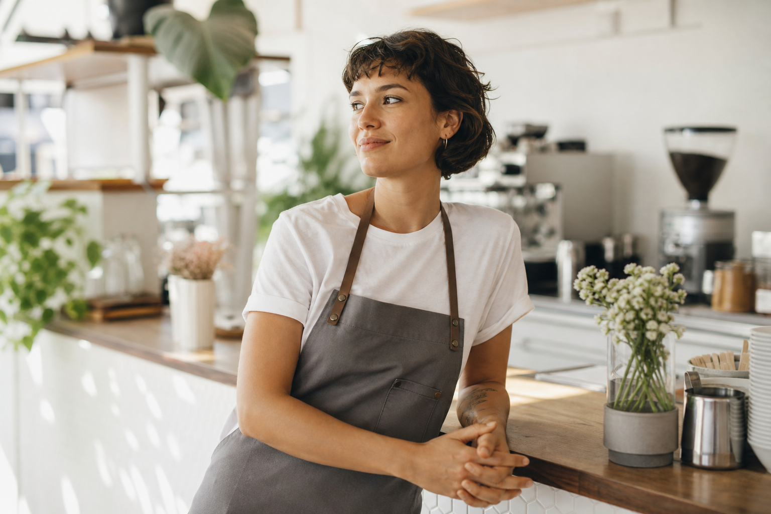 Natural environmental portrait in a bright workspace
