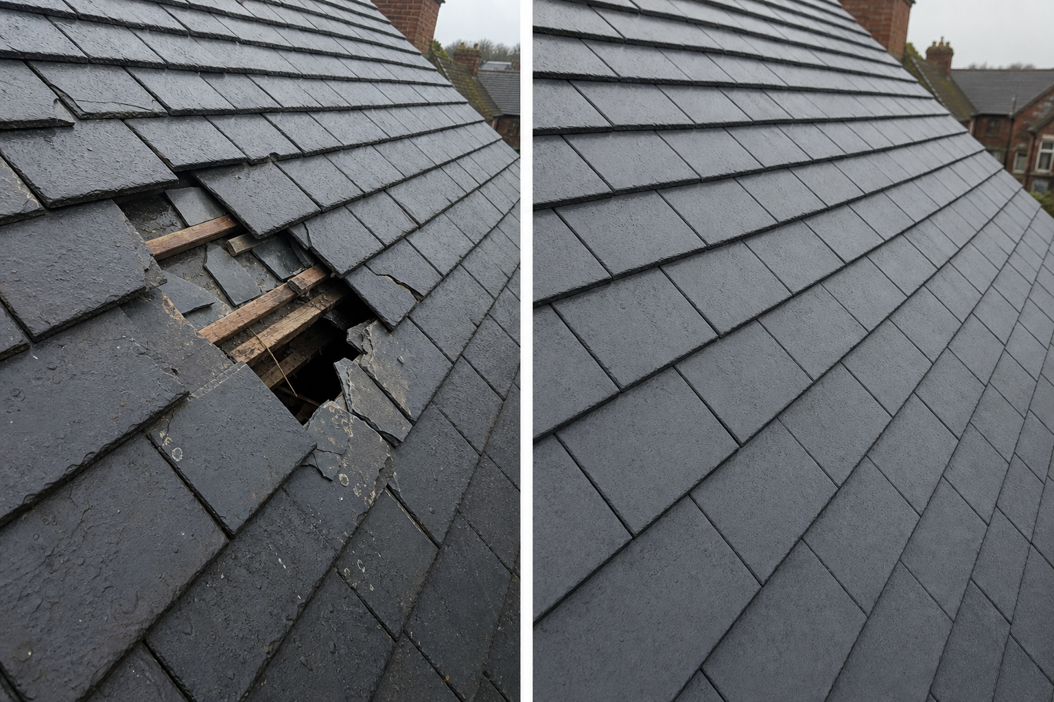 Before and after roof repair comparison