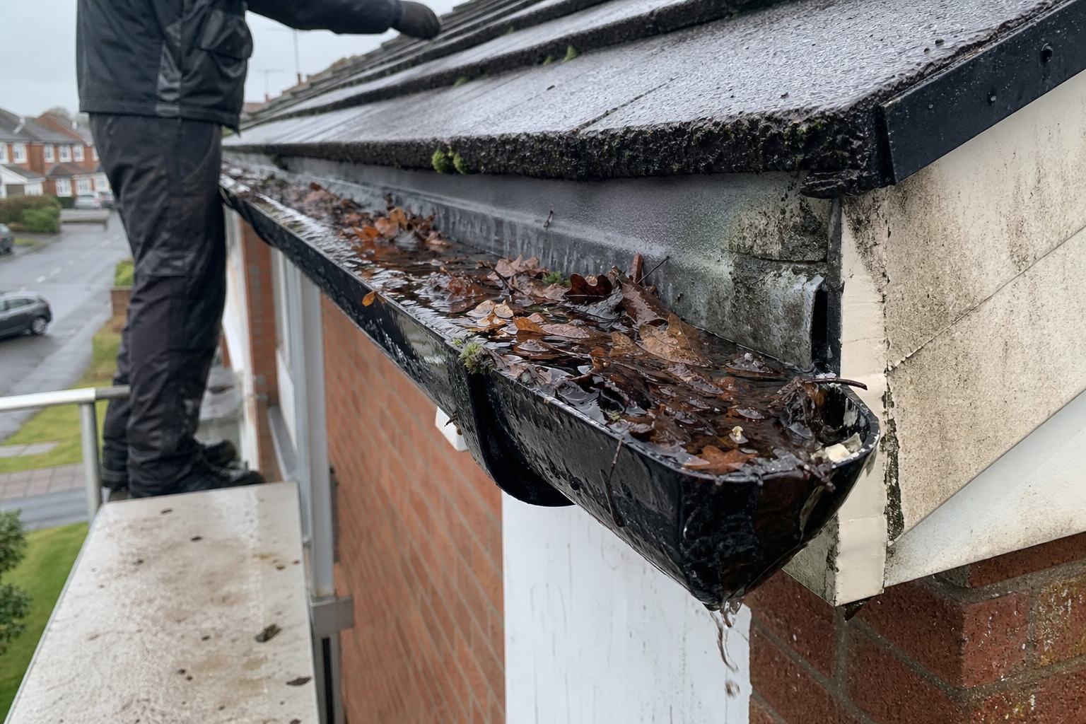 Close-up of gutter replacement work