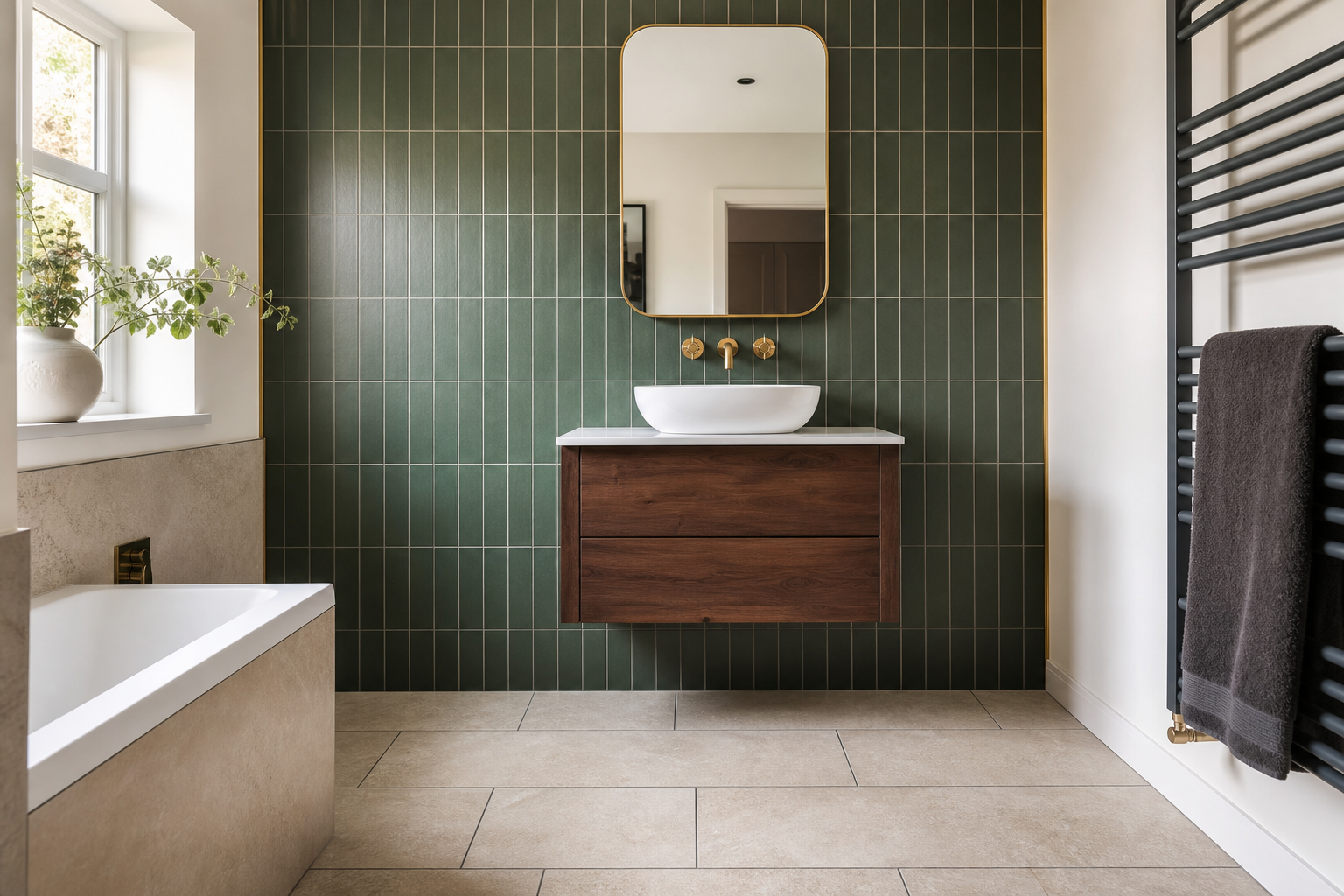 Calm & considered ensuite tile finish