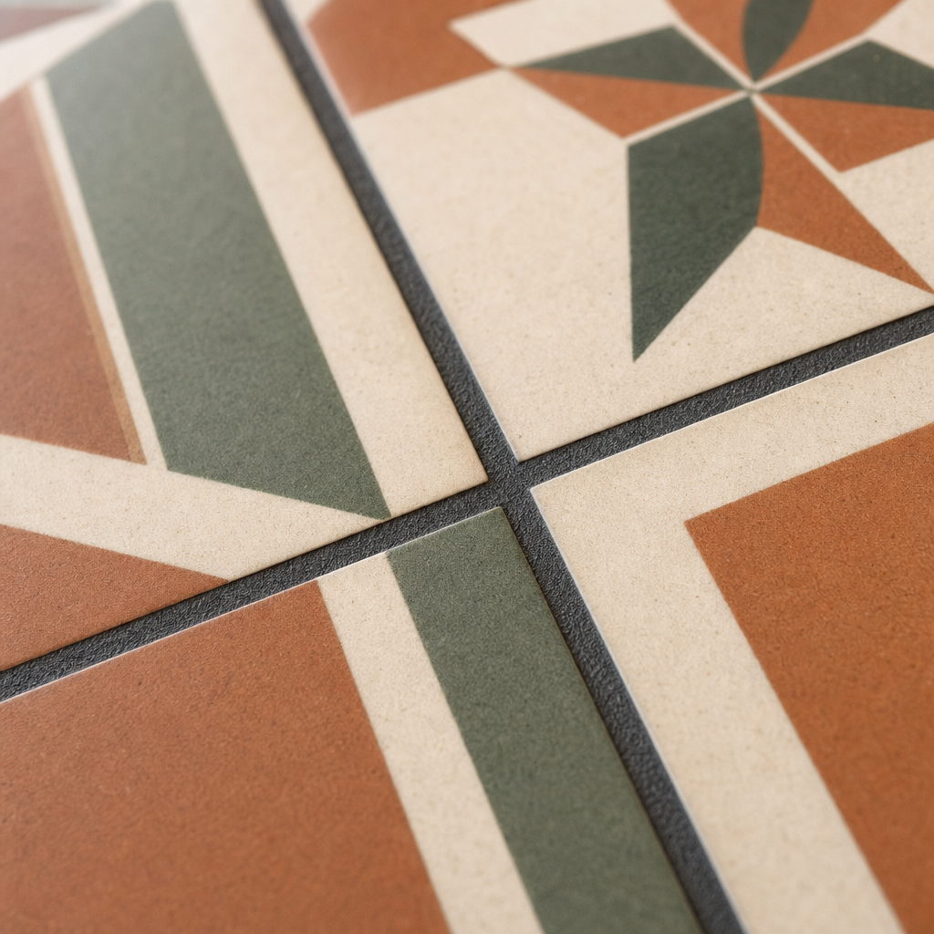 Patterned hallway floor tile finish