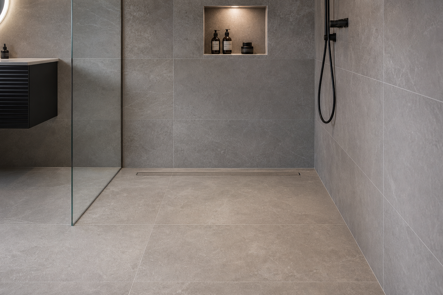 Tanked & tiled wet room tile finish
